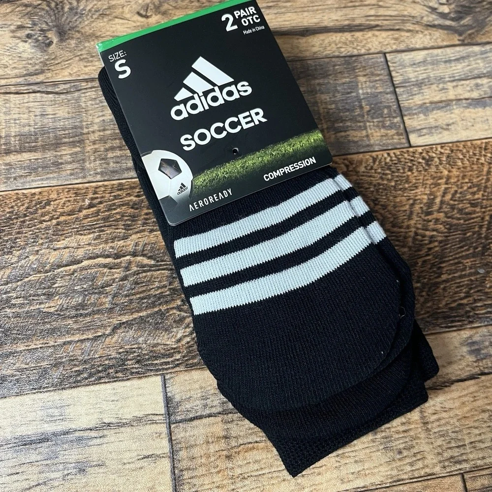 Adidas Soccer Aeroready Compression Socks Youth 13C-4Y Black 3 Stripe
